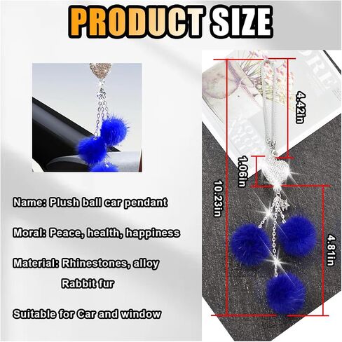 Glamorous Bling Car Accessories Diamond Heart & Fluffy Ball Charm for Women - Crystal Rhinestone Car Rear View Mirror Charm Lucky Car Mirror Hanging Ornament Pendant Decor, Valentine's Day Gifts in Saudi Arabia