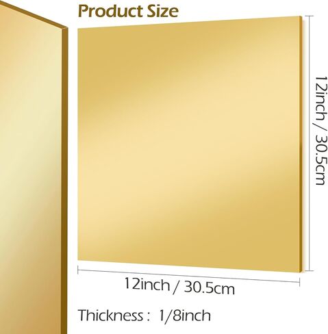 صفائح أكريليك مرآة ذهبية، 4 عبوات من صفائح أكريليك مربعة مقاس 12 بوصة × 12 بوصة بسمك 1/8 بوصة (3 مم) صفائح بلاستيكية أكريليك صلبة ملونة للقطع والقطع والنقش بالليزر in Kuwait