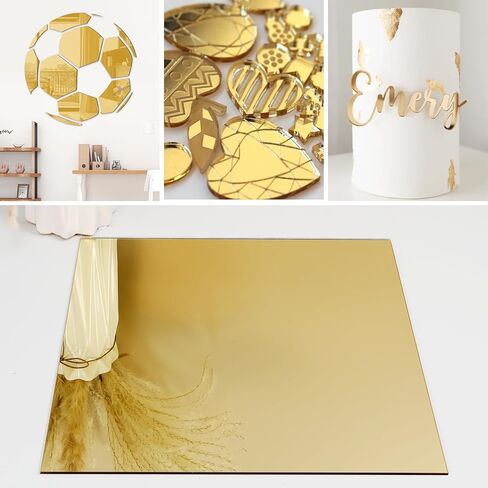 صفائح أكريليك مرآة ذهبية، 4 عبوات من صفائح أكريليك مربعة مقاس 12 بوصة × 12 بوصة بسمك 1/8 بوصة (3 مم) صفائح بلاستيكية أكريليك صلبة ملونة للقطع والقطع والنقش بالليزر in Kuwait