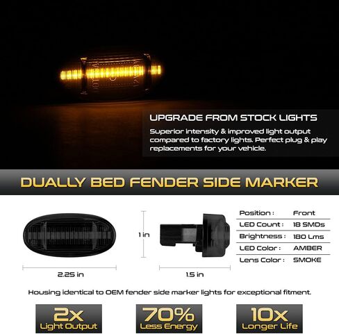 [4 قطع] لـ 2011-2022 Ford F350 F450 Super Duty Pickup Smoked Lens أحمر + كهرماني LED شريط خلفي للحاجز الخلفي مصباح التحديد الجانبي، جانب السائق والراكب in Saudi Arabia