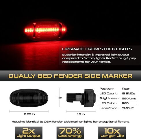 [4 قطع] لـ 2011-2022 Ford F350 F450 Super Duty Pickup Smoked Lens أحمر + كهرماني LED شريط خلفي للحاجز الخلفي مصباح التحديد الجانبي، جانب السائق والراكب in Saudi Arabia