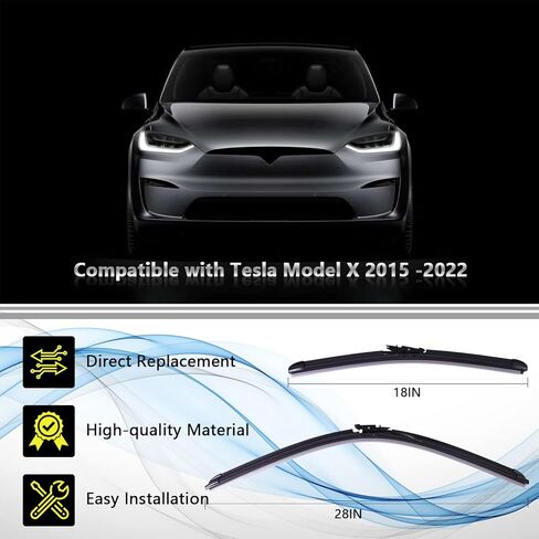 شفرات ممسحة الزجاج الأمامي من MIKODA مقاس 18 بوصة + 28 بوصة متوافقة مع طراز Tesla X 2015 2016 2017 2018 2019 2020 2021 2022، طقم ذراع ممسحة أمامي متكامل قطعتين in Kuwait