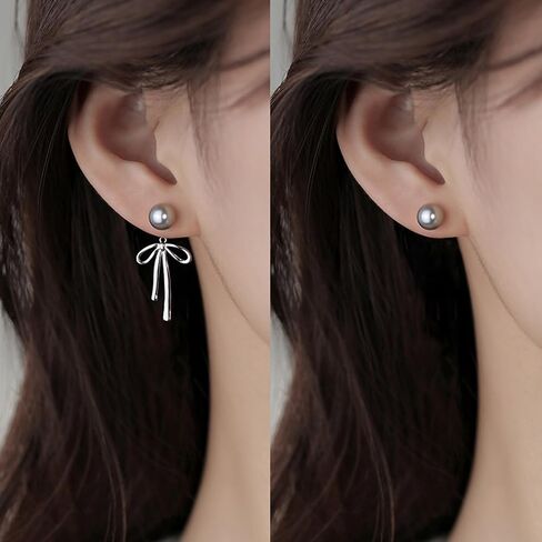 3PCS Silver Pearl Bow Necklace Bow Stud Earrings Jewelry Set for Women,Cute Bowknot Pearl Choker Necklace Stud Drop Earrings Bow Bracelet Set Gifts in Saudi Arabia
