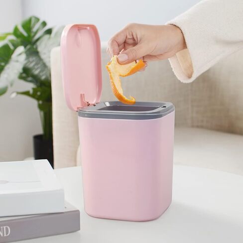 Mini Plastic Waste Can, 2 L/0.5 Gallon Push-Button Trash Can, Pink in Saudi Arabia