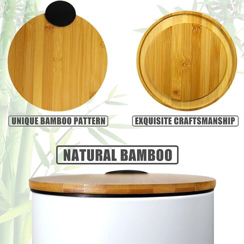 SIDIANBAN Small Bathroom Trash Can with Bamboo Lid Soft Close and Foot Pedal, 1.3Gal/5L Round Garbage Can with Removable Inner Wastebasket for Bedroom, Powder Room, Craft Room, Office, Kitchen, White in Saudi Arabia
