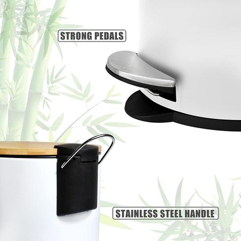 SIDIANBAN Small Bathroom Trash Can with Bamboo Lid Soft Close and Foot Pedal, 1.3Gal/5L Round Garbage Can with Removable Inner Wastebasket for Bedroom, Powder Room, Craft Room, Office, Kitchen, White in Saudi Arabia