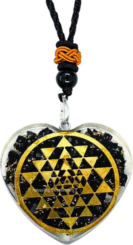 قلادة رائعة من الأحجار الكريمة على شكل قلب شونغايت أورجونيت للحماية - قلادة أورجون قوية للرجال والنساء والأطفال (سري يانترا) in Kuwait