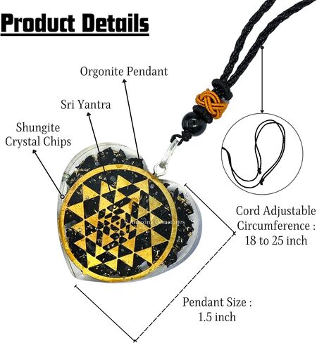 قلادة رائعة من الأحجار الكريمة على شكل قلب شونغايت أورجونيت للحماية - قلادة أورجون قوية للرجال والنساء والأطفال (سري يانترا) in Kuwait