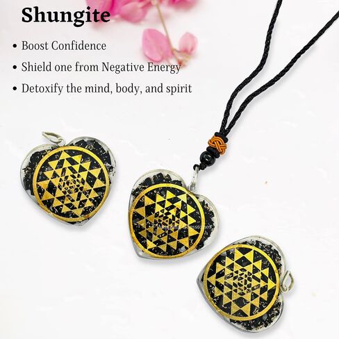 قلادة رائعة من الأحجار الكريمة على شكل قلب شونغايت أورجونيت للحماية - قلادة أورجون قوية للرجال والنساء والأطفال (سري يانترا) in Kuwait