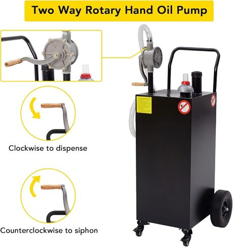 علبة غاز سعة 35 جالونًا مع مضخة نقل يدوية، وخزان تخزين الوقود، وحاوية وقود ديزل بنزين بأربعة عجلات لسيارة ATV، وجزازات السيارات، والجرارات، والدراجات النارية (أسود) in Kuwait