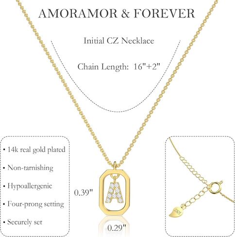 Initial Necklaces for Women, 14k Gold Plated Dainty Gold Letter Necklace Monogram Cute Letter Name Choker Necklaces Personalized Tiny Initial Pendant CZ Cubic Zirconia Necklace for Girls in Saudi Arabia