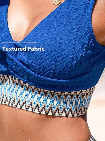 CUPSHE Women's Bikini Sets Two Piece Swimsuit High Waisted Deep V Neck Twist Wide Straps U Back Tank Color Block in Saudi Arabia