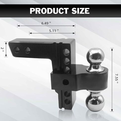 Adjustable Trailer Hitch, Aluminum Tow Hitch with 6 Inch Drop Hitch for 2 Inch Receiver, 12,000 LBS GTW, 2" and 2-5/16" Stainless Steel Tow Balls for Truck Towing, Black in Saudi Arabia