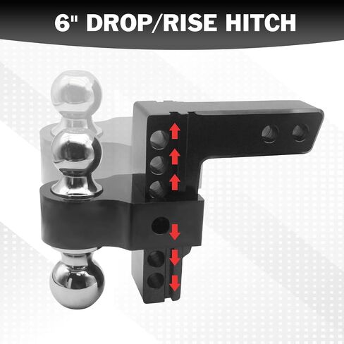 Adjustable Trailer Hitch, Aluminum Tow Hitch with 6 Inch Drop Hitch for 2 Inch Receiver, 12,000 LBS GTW, 2" and 2-5/16" Stainless Steel Tow Balls for Truck Towing, Black in Saudi Arabia