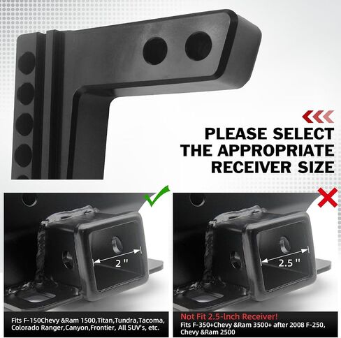 Adjustable Trailer Hitch, Aluminum Tow Hitch with 6 Inch Drop Hitch for 2 Inch Receiver, 12,000 LBS GTW, 2" and 2-5/16" Stainless Steel Tow Balls for Truck Towing, Black in Saudi Arabia