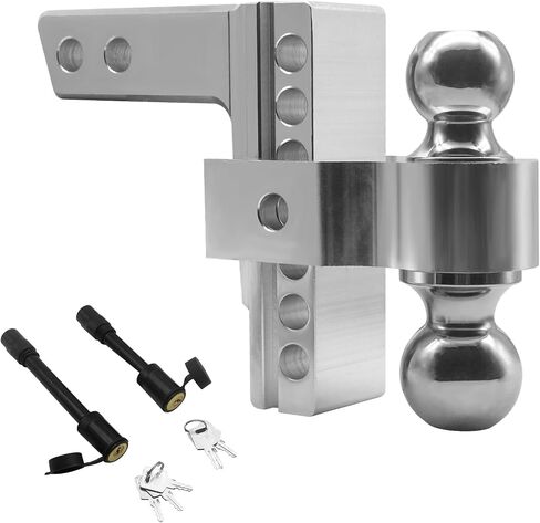 Adjustable Trailer Hitch, Aluminum Tow Hitch with 6 Inch Drop Hitch for 2 Inch Receiver, 12,000 LBS GTW, 2" and 2-5/16" Stainless Steel Tow Balls for Truck Towing, Black in Saudi Arabia