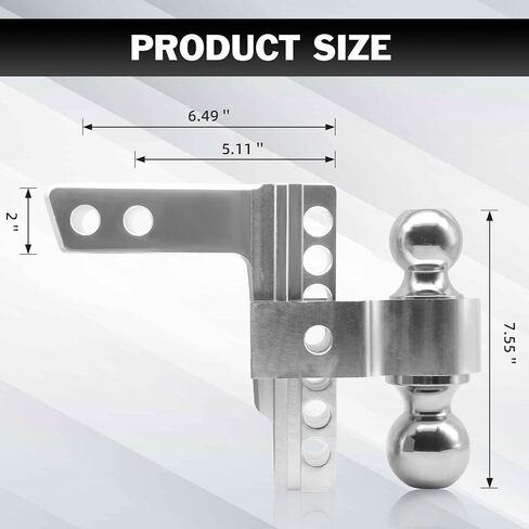 Adjustable Trailer Hitch, Aluminum Tow Hitch with 6 Inch Drop Hitch for 2 Inch Receiver, 12,000 LBS GTW, 2" and 2-5/16" Stainless Steel Tow Balls for Truck Towing, Black in Saudi Arabia