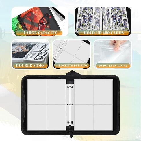 Football Card Binder 400 Pockets, Trading Card Binder Compatible with Rugby Card, Sports Cards Binder with 50 Removable Pages, Cards Holder for Collector for Standard Size Cards in Saudi Arabia