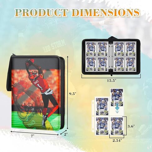 Football Card Binder 400 Pockets, Trading Card Binder Compatible with Rugby Card, Sports Cards Binder with 50 Removable Pages, Cards Holder for Collector for Standard Size Cards in Saudi Arabia