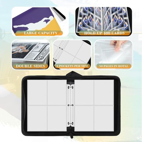 Football Card Binder 400 Pockets, Trading Card Binder Compatible with Rugby Card, Sports Cards Binder with 50 Removable Pages, Cards Holder for Collector for Standard Size Cards in Saudi Arabia