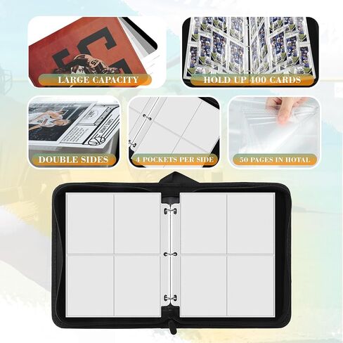 Football Card Binder 400 Pockets, Trading Card Binder Compatible with Rugby Card, Sports Cards Binder with 50 Removable Pages, Cards Holder for Collector for Standard Size Cards in Kuwait