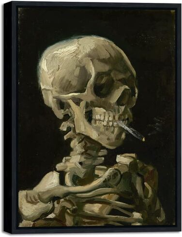 Wieco Art جمجمة هيكل عظمي مع سيجارة محترقة، 1886 بواسطة فنسنت فان جوخ قماش جدار الفن لديكور المنزل وديكور الحائط ما بعد الانطباعية قماش يطبع صور عمل فني in Saudi Arabia