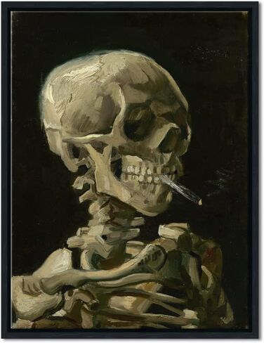 Wieco Art جمجمة هيكل عظمي مع سيجارة محترقة، 1886 بواسطة فنسنت فان جوخ قماش جدار الفن لديكور المنزل وديكور الحائط ما بعد الانطباعية قماش يطبع صور عمل فني in Saudi Arabia