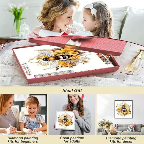 SJUTOUCI Diamond Art Painting Kits for Adults, Bee Diamond Art Kits for Beginner 5D DIY Flower Diamond Dots Bead Art, Full Round Drill Gem Art Craft Wall Decor Gift 12x12 inch in Saudi Arabia