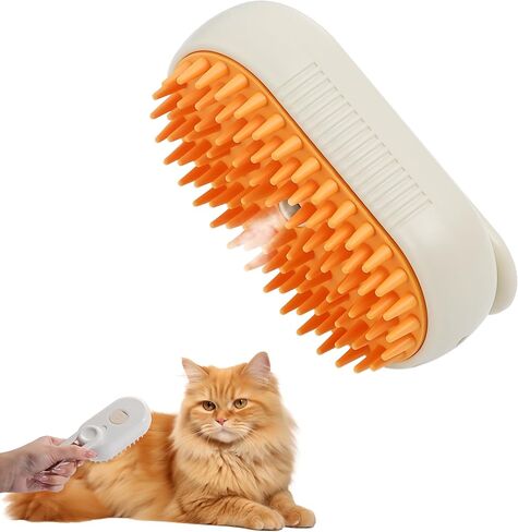 Cat Steamy Brush, 3 In 1 Multifunctional Cat Massage Brush, Pet Hair Grooming Brush, Dematting Undercoat Rake for Dogs, Cats (khaki-2) in Saudi Arabia