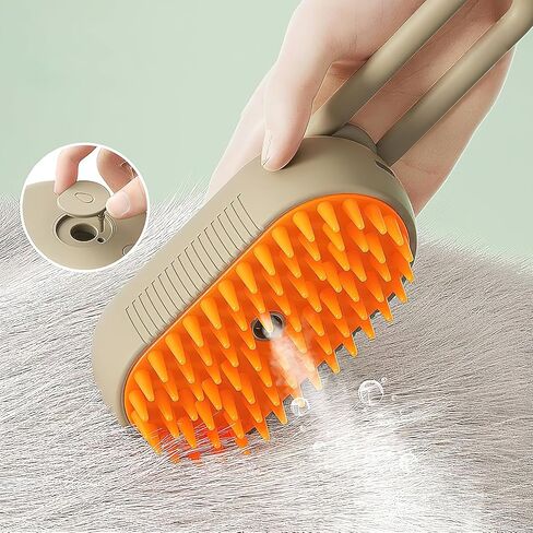 Cat Steamy Brush, 3 In 1 Multifunctional Cat Massage Brush, Pet Hair Grooming Brush, Dematting Undercoat Rake for Dogs, Cats (khaki-2) in Saudi Arabia