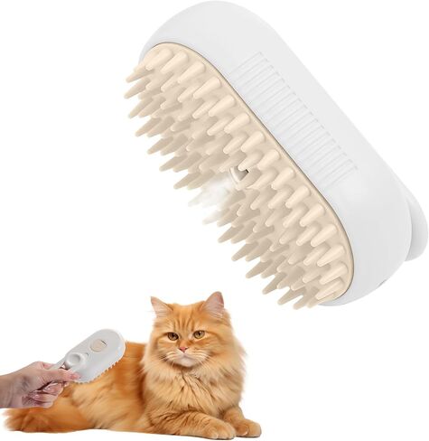 Cat Steamy Brush, 3 In 1 Multifunctional Cat Massage Brush, Pet Hair Grooming Brush, Dematting Undercoat Rake for Dogs, Cats (khaki-2) in Saudi Arabia