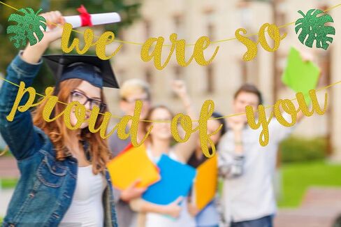 Tropical Graduation Party Decoration, Gold Glittery We are So Proud of You Banner for Beach Theme Grad Party Decorations, Hawaiian Luau Ideas Graduation Gifts in Saudi Arabia