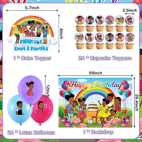 Kids Cartoon Birthday Party Supplies Decorations - Kids Party Decor Set include Backdrop, Banner, Hanging Swirls, Latex Balloons, Tablecloth, Plates, Napkins, Cake Topper, Knives, Forks, Spoons in Saudi Arabia