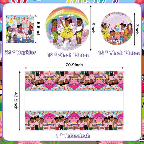 Kids Cartoon Birthday Party Supplies Decorations - Kids Party Decor Set include Backdrop, Banner, Hanging Swirls, Latex Balloons, Tablecloth, Plates, Napkins, Cake Topper, Knives, Forks, Spoons in Saudi Arabia