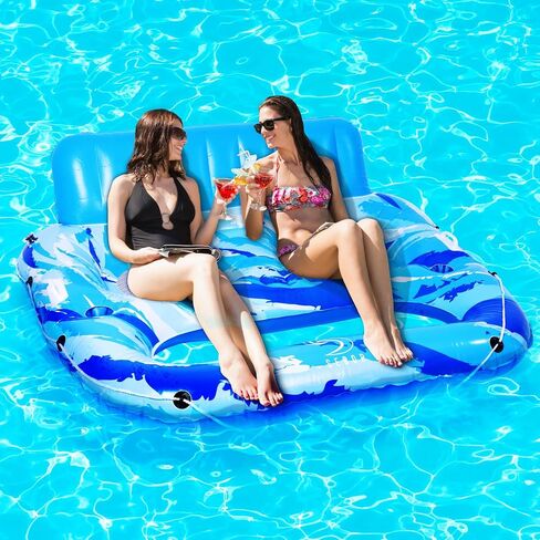 Inflatable Pool Float, Heavy-Duty Inflatable Pool Lounger for Adults, Pool Floaties with Backrests & Cupholders, Ultimate Comfort for Summer Pool Parties and Relaxation in Saudi Arabia