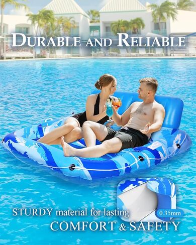 Inflatable Pool Float, Heavy-Duty Inflatable Pool Lounger for Adults, Pool Floaties with Backrests & Cupholders, Ultimate Comfort for Summer Pool Parties and Relaxation in Saudi Arabia