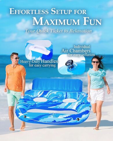 Inflatable Pool Float, Heavy-Duty Inflatable Pool Lounger for Adults, Pool Floaties with Backrests & Cupholders, Ultimate Comfort for Summer Pool Parties and Relaxation in Saudi Arabia