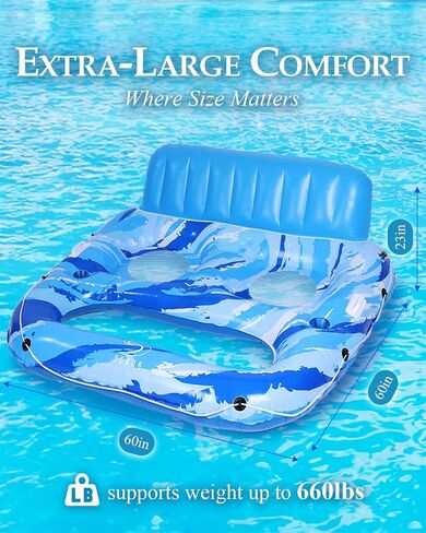 Inflatable Pool Float, Heavy-Duty Inflatable Pool Lounger for Adults, Pool Floaties with Backrests & Cupholders, Ultimate Comfort for Summer Pool Parties and Relaxation in Saudi Arabia