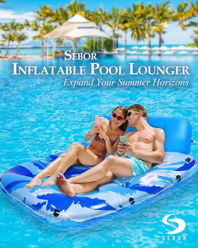 Inflatable Pool Float, Heavy-Duty Inflatable Pool Lounger for Adults, Pool Floaties with Backrests & Cupholders, Ultimate Comfort for Summer Pool Parties and Relaxation in Saudi Arabia