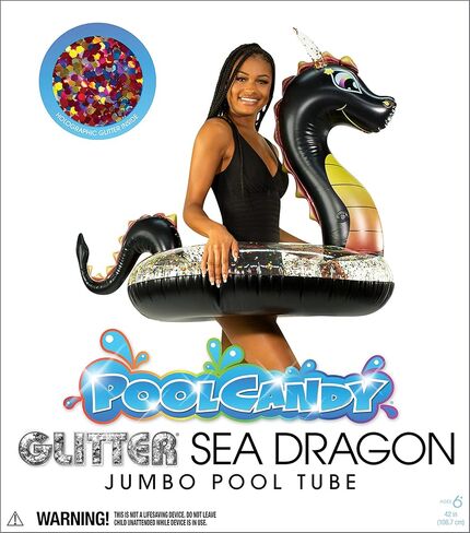 PoolCandy Black Dragon Large Pool Tube with Color Changing Holographic Glitter - Perfect for Pool, Beach or Lake Trips in Kuwait