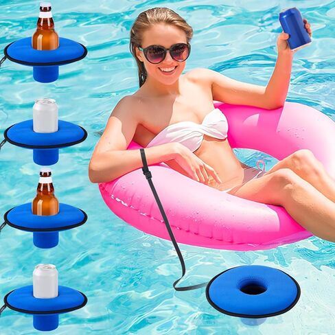 Drink Floats for Swimming Pool - Fit 2.75in Dia. Can Glasses Floating Drink Holder with Lanyard, Large Size Neoprene Cup Floaties for Adults Pool Party Lake Boat Water Fun - 4Pcs in Kuwait