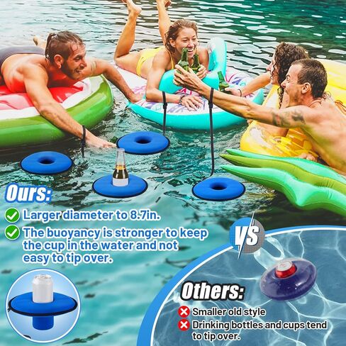 Drink Floats for Swimming Pool - Fit 2.75in Dia. Can Glasses Floating Drink Holder with Lanyard, Large Size Neoprene Cup Floaties for Adults Pool Party Lake Boat Water Fun - 4Pcs in Kuwait
