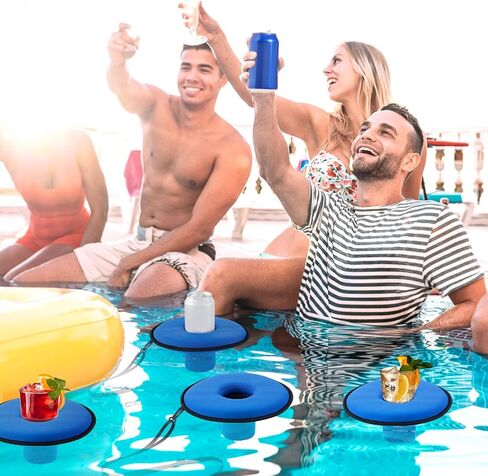 Drink Floats for Swimming Pool - Fit 2.75in Dia. Can Glasses Floating Drink Holder with Lanyard, Large Size Neoprene Cup Floaties for Adults Pool Party Lake Boat Water Fun - 4Pcs in Kuwait