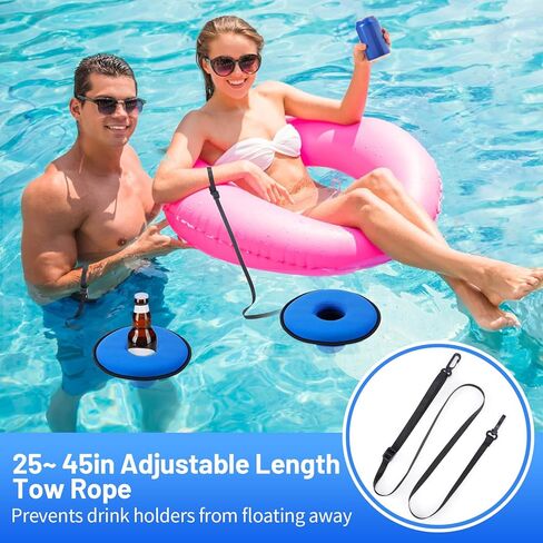 Drink Floats for Swimming Pool - Fit 2.75in Dia. Can Glasses Floating Drink Holder with Lanyard, Large Size Neoprene Cup Floaties for Adults Pool Party Lake Boat Water Fun - 4Pcs in Kuwait