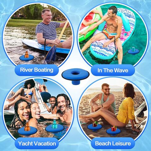 Drink Floats for Swimming Pool - Fit 2.75in Dia. Can Glasses Floating Drink Holder with Lanyard, Large Size Neoprene Cup Floaties for Adults Pool Party Lake Boat Water Fun - 4Pcs in Kuwait