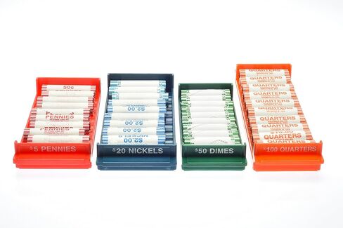 مجموعة صندوق تخزين العملات المعدنية الملفوفة وصينية نادكس مكونة من 8 قطع | 4 صناديق تخزين عملات معدنية ملفوفة عالية السعة وقابلة للقفل و4 صواني عملات ملفوفة in Kuwait