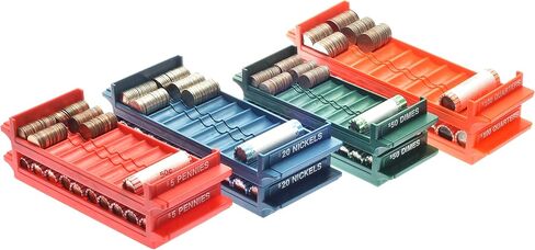 مجموعة صندوق تخزين العملات المعدنية الملفوفة وصينية نادكس مكونة من 8 قطع | 4 صناديق تخزين عملات معدنية ملفوفة عالية السعة وقابلة للقفل و4 صواني عملات ملفوفة in Kuwait