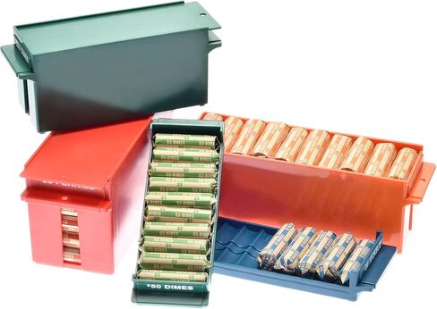 مجموعة صندوق تخزين العملات المعدنية الملفوفة وصينية نادكس مكونة من 8 قطع | 4 صناديق تخزين عملات معدنية ملفوفة عالية السعة وقابلة للقفل و4 صواني عملات ملفوفة in Kuwait