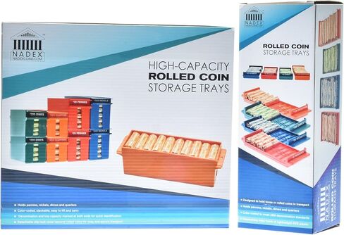 مجموعة صندوق تخزين العملات المعدنية الملفوفة وصينية نادكس مكونة من 8 قطع | 4 صناديق تخزين عملات معدنية ملفوفة عالية السعة وقابلة للقفل و4 صواني عملات ملفوفة in Kuwait