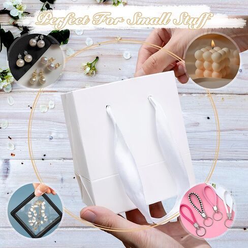16 Pack Small Gift Bags with Handles & Tissue Paper, White Mini Gift Bags Bulk, Party Favors Bags for Birthday, Wedding, Bridal, Baby Shower, Goodie, Mother's Day, Graduation (4.5" x4" x2.75") in Saudi Arabia